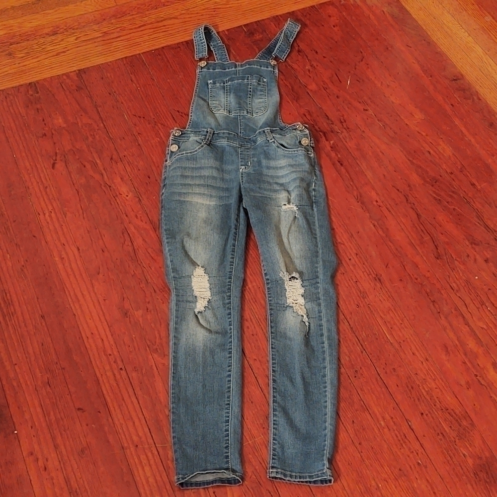 Wallflower Anabelle Distressed Denim Overalls Sz S